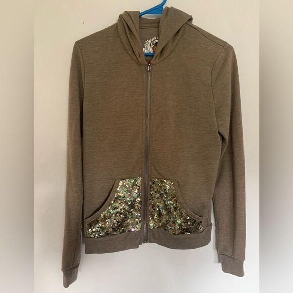 Twisted Heart Sequins Zip Up Hoodie - Picture 1 of 7